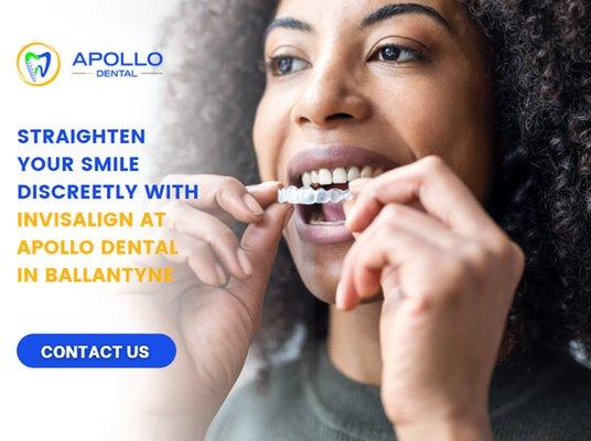 At Apollo Dental in Ballantyne, we offer Invisalign, a discreet and comfortable way to straighten your teeth.