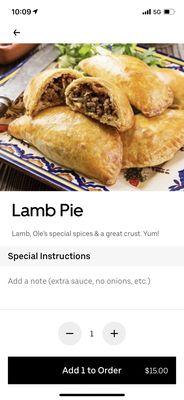 This is what the lamb pie is supposed to look like.