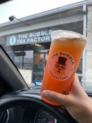 Lychee iced tea with rainbow boba