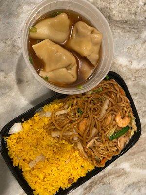 Shrimp lo mein combo and Wonton Soup