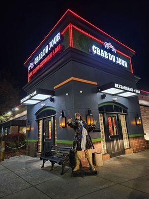 The outside of the restaurant at night when I was leaving.