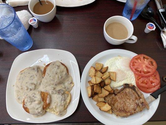 Pork Chop gravy breakfast platter