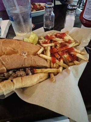 Plain cheesesteak with fresh cut fries