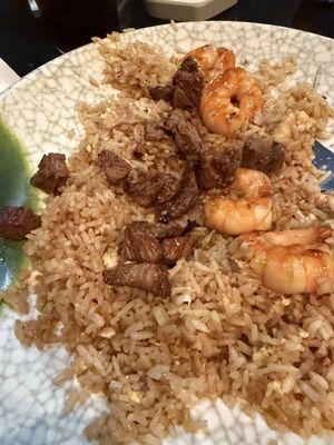 Steak, shrimp and double fried rice.