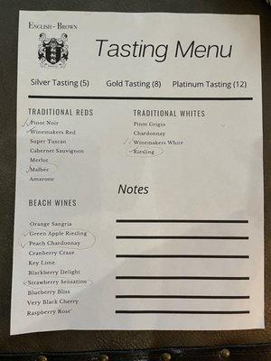 Tasting menu