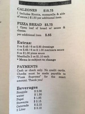 Menu- Calzones & extras