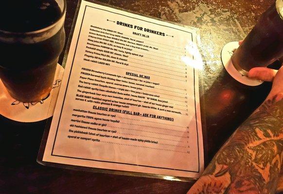 Menu, and 2 Black Rabbit Lagers