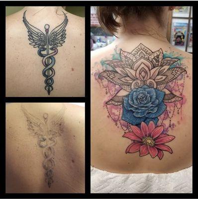 Thanks to a few sessions to lighten an old older tattoo, this happy client now has a beautiful new cover-up tattoo!