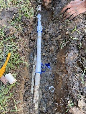 Main sprinkler line leak re-glued and serviced properly.