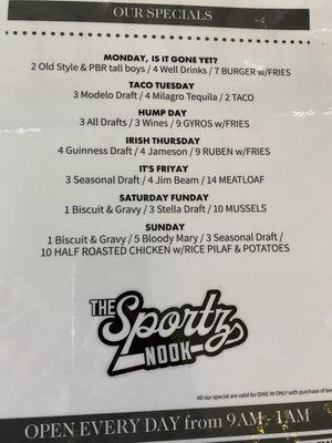 Daily specials menu 4/13/24