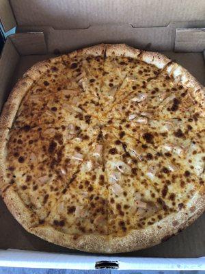 A Large Buffalo Chicken Pizza.