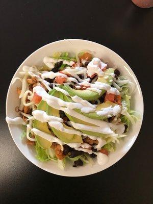 Taco Salad Tuesday  who said salads had to be boring? Lettuce(duh),chicken,blackbeans, avocado,tomatoes,cheese,and sour cream.