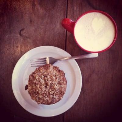 A pumpkin latte with a caramel apple muffin...perfect combo!