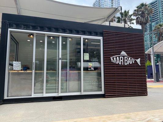 Mar Bar storefront inside a shipping container at East Cut Crossings.