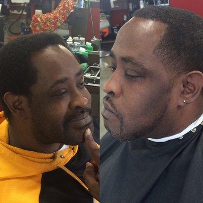 Before & after lowered w/taper & chin strap $35 ( 25 cut & 10 for the face; maintenance cut 30- 20 cut & 5 for the face )