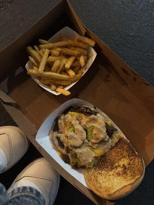 Burger and fries