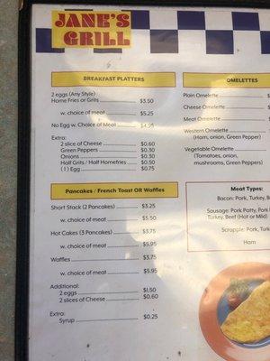 Breakfast menu. They have breakfast sandwiches too. Grill, juice, scrapple, whatchoo need