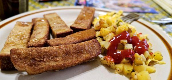 French toast sticks and potatoes O'Brien. All from Aldi