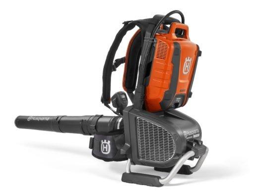 Husqvarna 550iBTX battery powered commercial backpack leaf blower. Comfortable, lots of power and low noise.