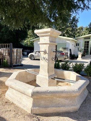 Limestone Fountains From France. Hand carved and hand patina central fountain made in Provence from limestone.