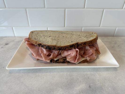 Pastrami on Rye with Swiss and Mustard