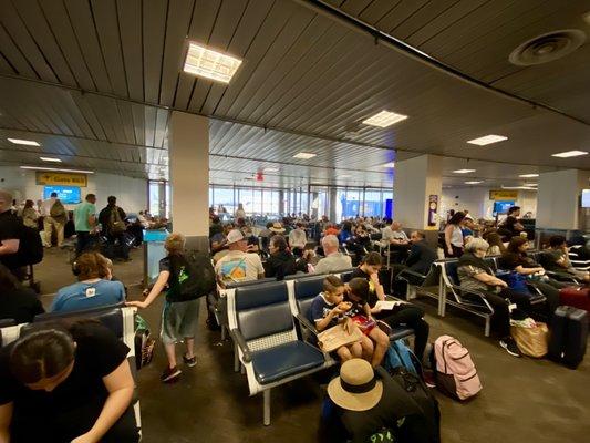 Passengers waiting for the Lufthansa flight