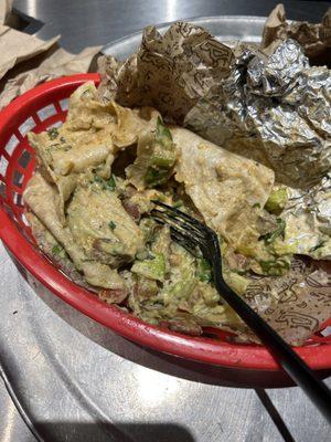 absolute soup of a burrito, i don't know who they are hiring but this is foul. should never have to use a fork to eat a burrito.