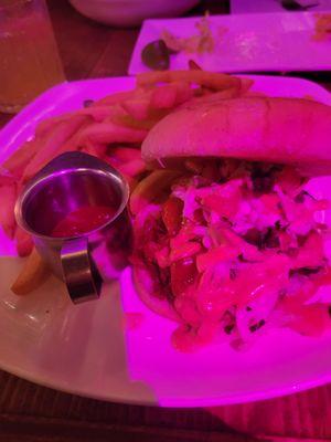 "Pernil" sandwich which is really just pulled pork with not good bbq sauce and bland cole slaw. Bottom bun was super wet.