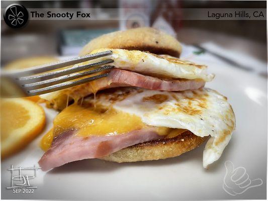 Breakfast sandwich - Two eggs, ham and cheese ($10)