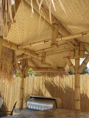 Handwoven matting  bamboo hut.