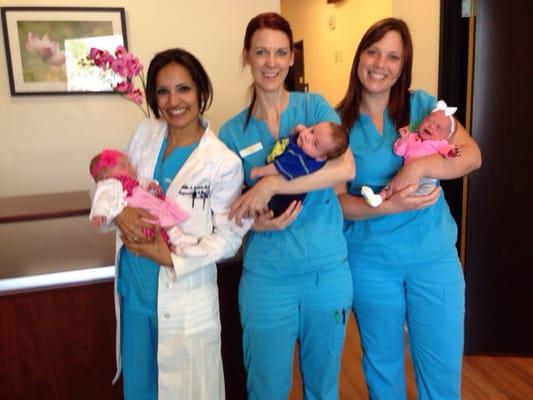 Dr. Behera, and nurses Serena and Elizabeth with my triplets