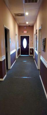 Clean and comfortable hallways to the massage rooms