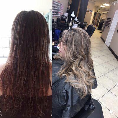 Before and after balayage cut style