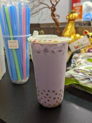 Taro with coconut milk, green apple and mango boba