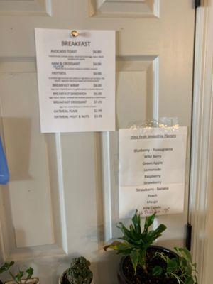 Breakfast options and smoothies