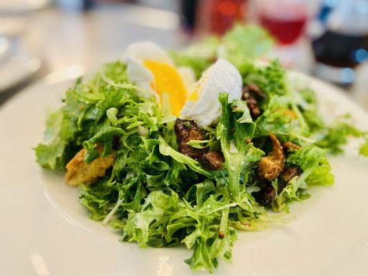 Frisée salad with a Warm Poached egg - perfection. Oui Oui.