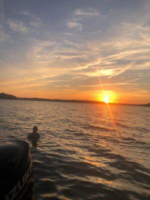 Enjoying sunset outside Elm Hill Marina