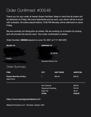 Order confirmation