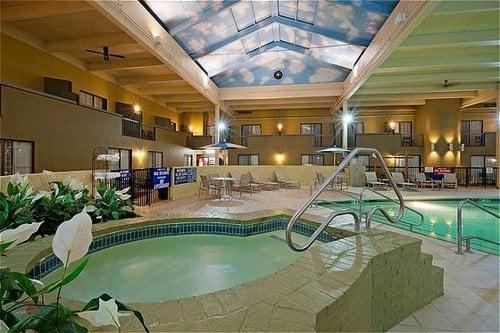 Indoor heated saltwater pool.