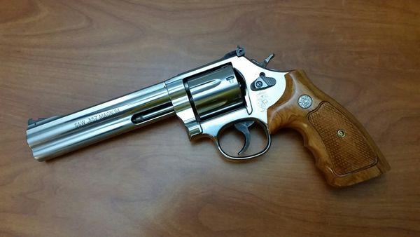 Smith and Wesson 686-1 after cleaning by the Indy Arms gunsmith. Beautiful!