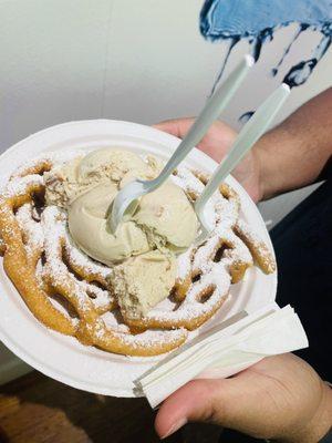 Funnel cake with butter pecan ice cream