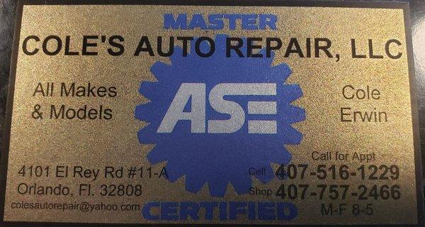 ASE Certified Master Auto Technician since 1996