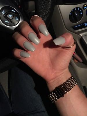 Love love love my nails! Coffin , matte gel grey