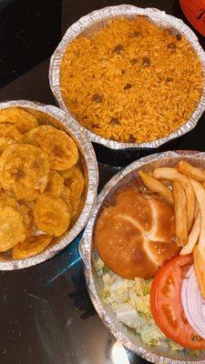 Cheeseburger with fries Rice & beans Tostones