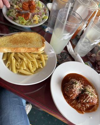 Meatballs with a side of buttered penne