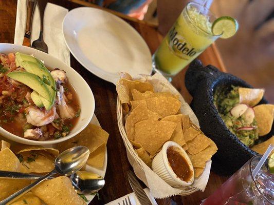 Ceviche, table side guacamole with a passion fruit & hibiscus mojito. It was amazing as usual