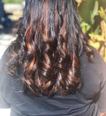 First session of highlights on black dyed hair...by Tanisha