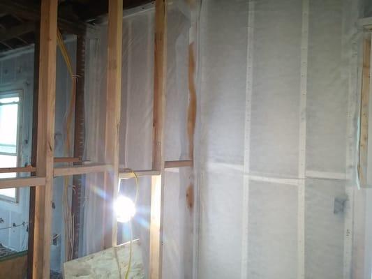 fabric can be put up before drywall so no holes are drilled in drywall