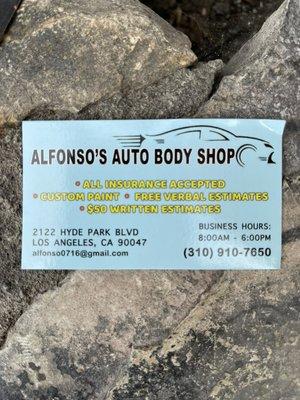 Alfonso's auto body shop information.