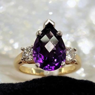 14k 2-Tone Amethyst Diamond .60ctw Ring.